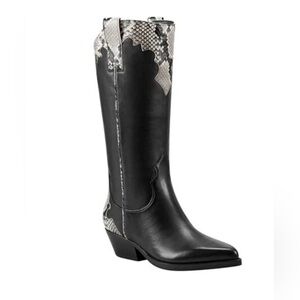 MARC FISHER HILARIA POINTED TOE WESTERN BOOT IN BLACK/GREY NEW